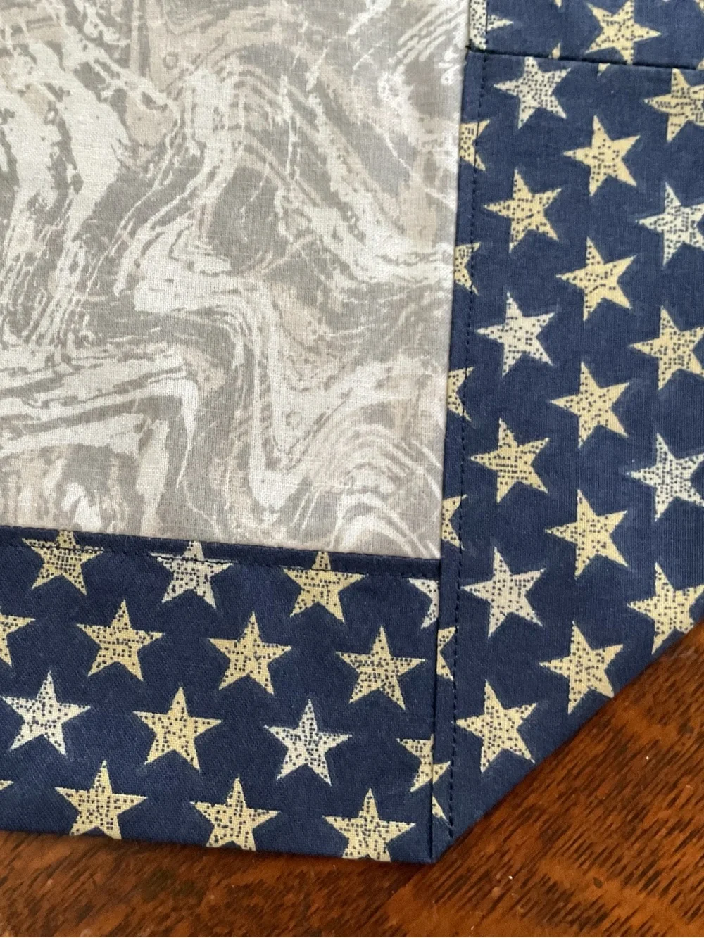 Handmade Reversible Star Pattern Navy and White Table Runner